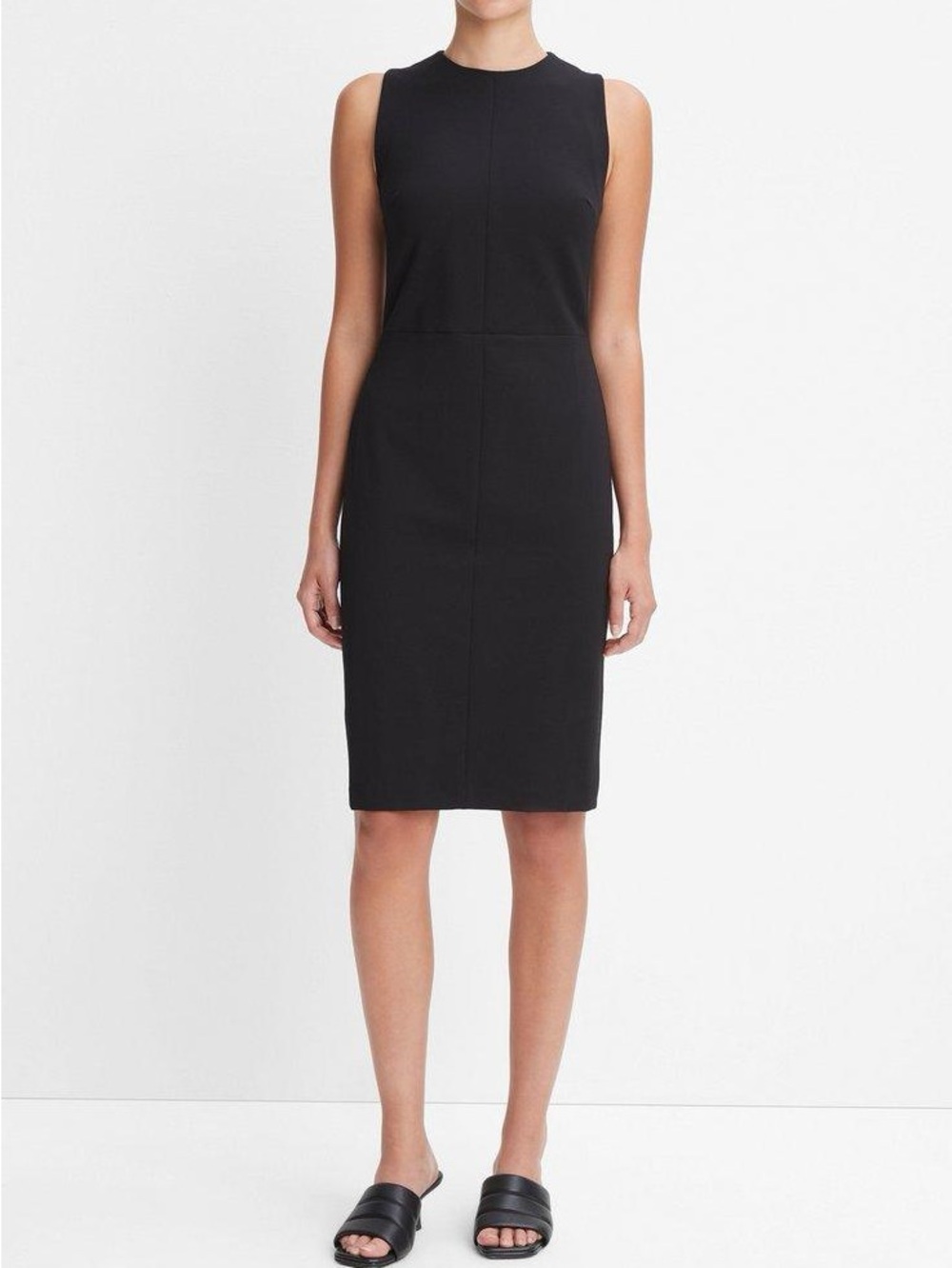 Vince Women’s Black Ribbed Sleeveless Fitted Sheath Pencil Midi Dress Size M